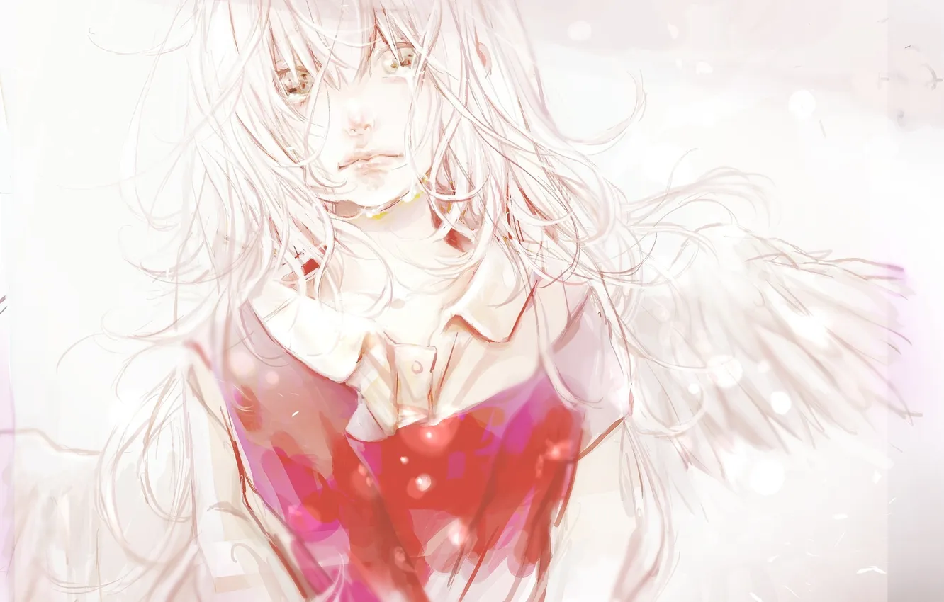 Photo wallpaper sadness, girl, wings, angel, anime, tears, art