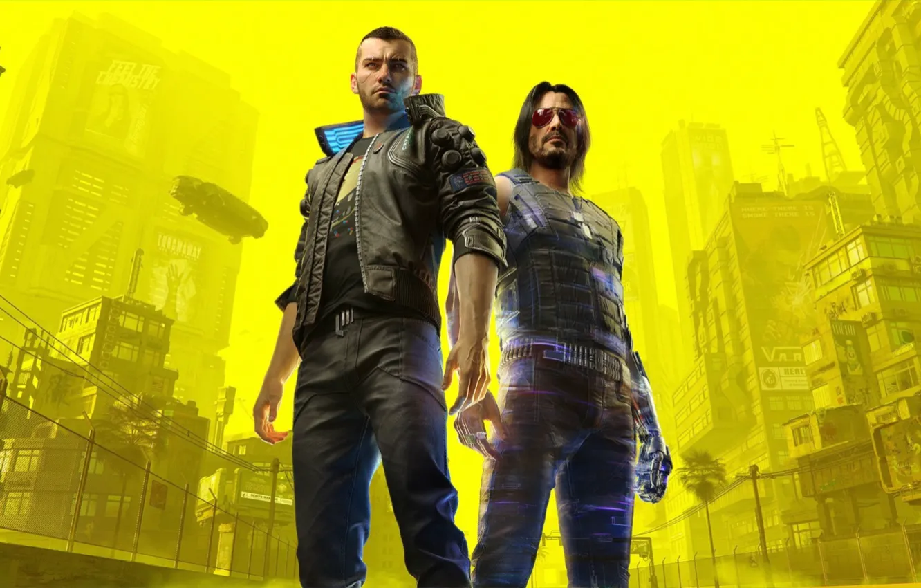 Photo wallpaper yellow, Cyberpunk 2077, Silverhand