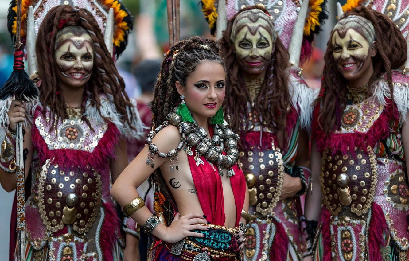 Photo wallpaper girl, smile, style, skirt, necklace, makeup, hairstyle, costume