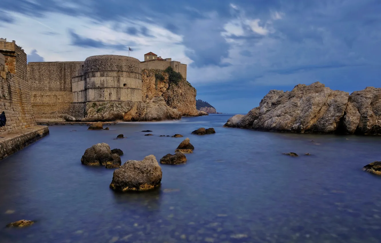 Photo wallpaper sea, rocks, fortress, Croatia, Dubrovnik