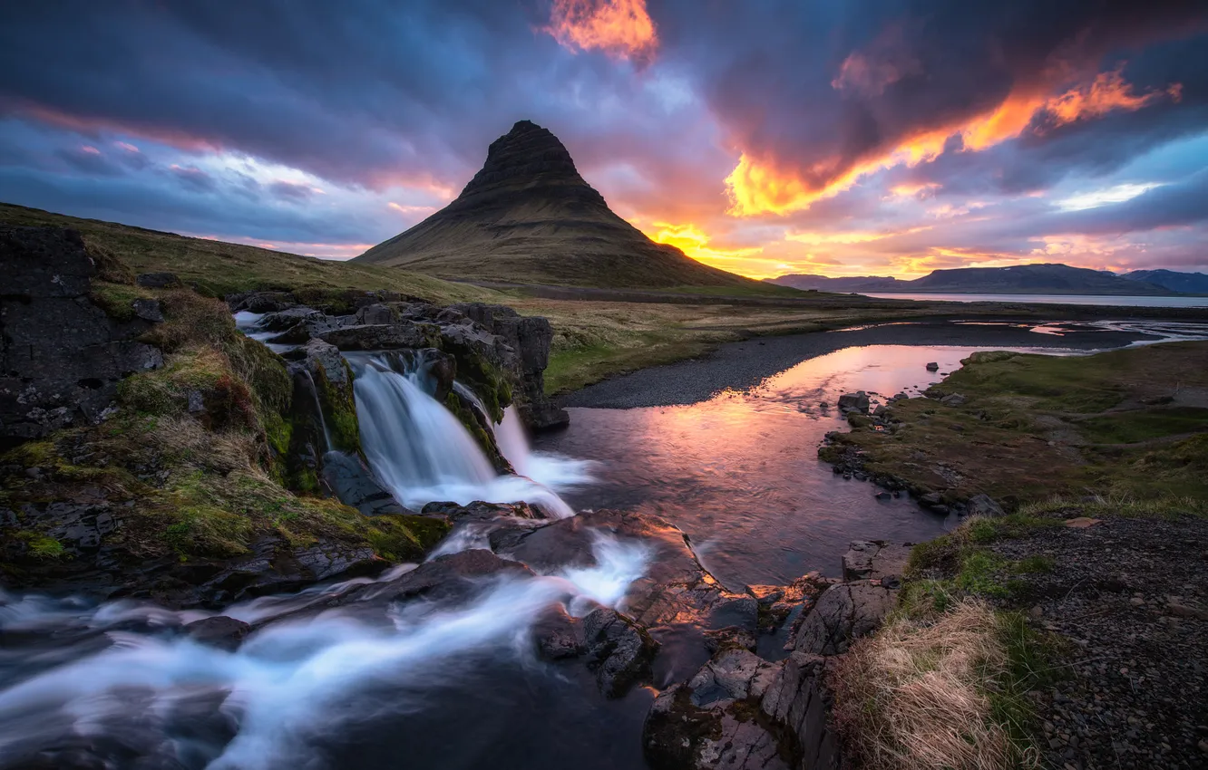 Photo wallpaper mountains, river, waterfall, the volcano, Iceland