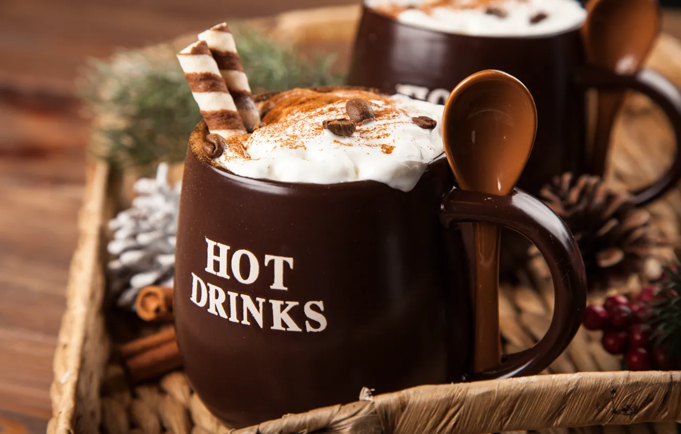 Photo wallpaper tree, coffee, chocolate, cream, Cup, hot, cinnamon, cup