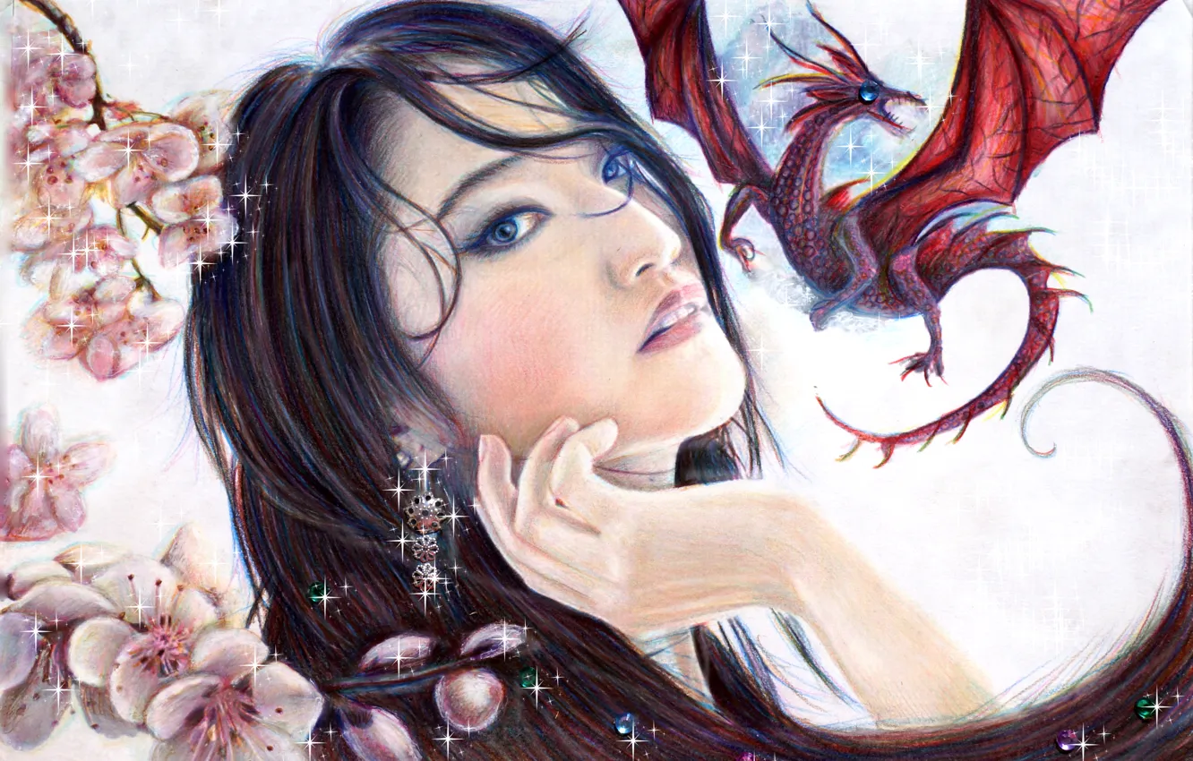 Photo wallpaper look, girl, dragon, beauty, art, Mulan