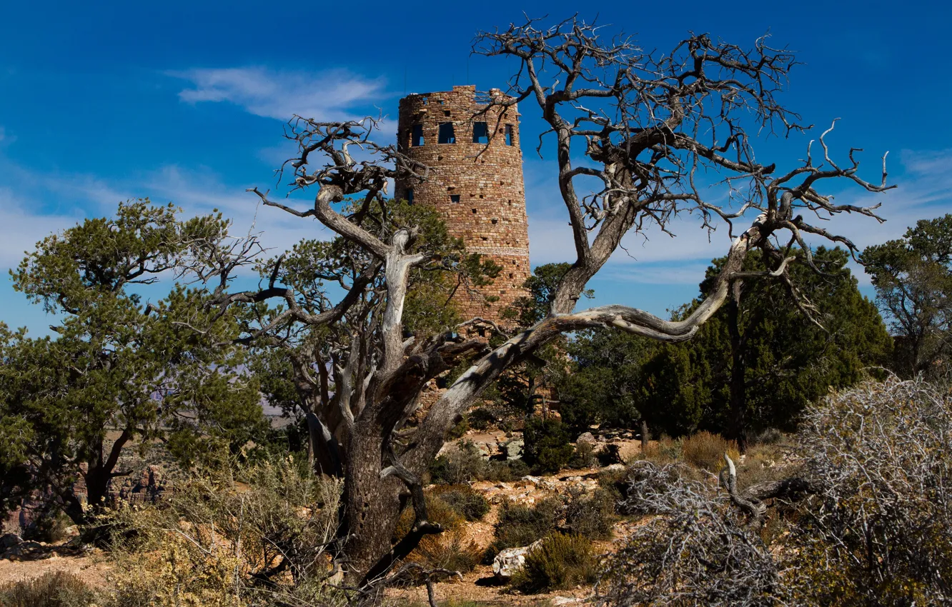 Photo wallpaper AZ, USA, The Grand Canyon, observation tower, Desert View