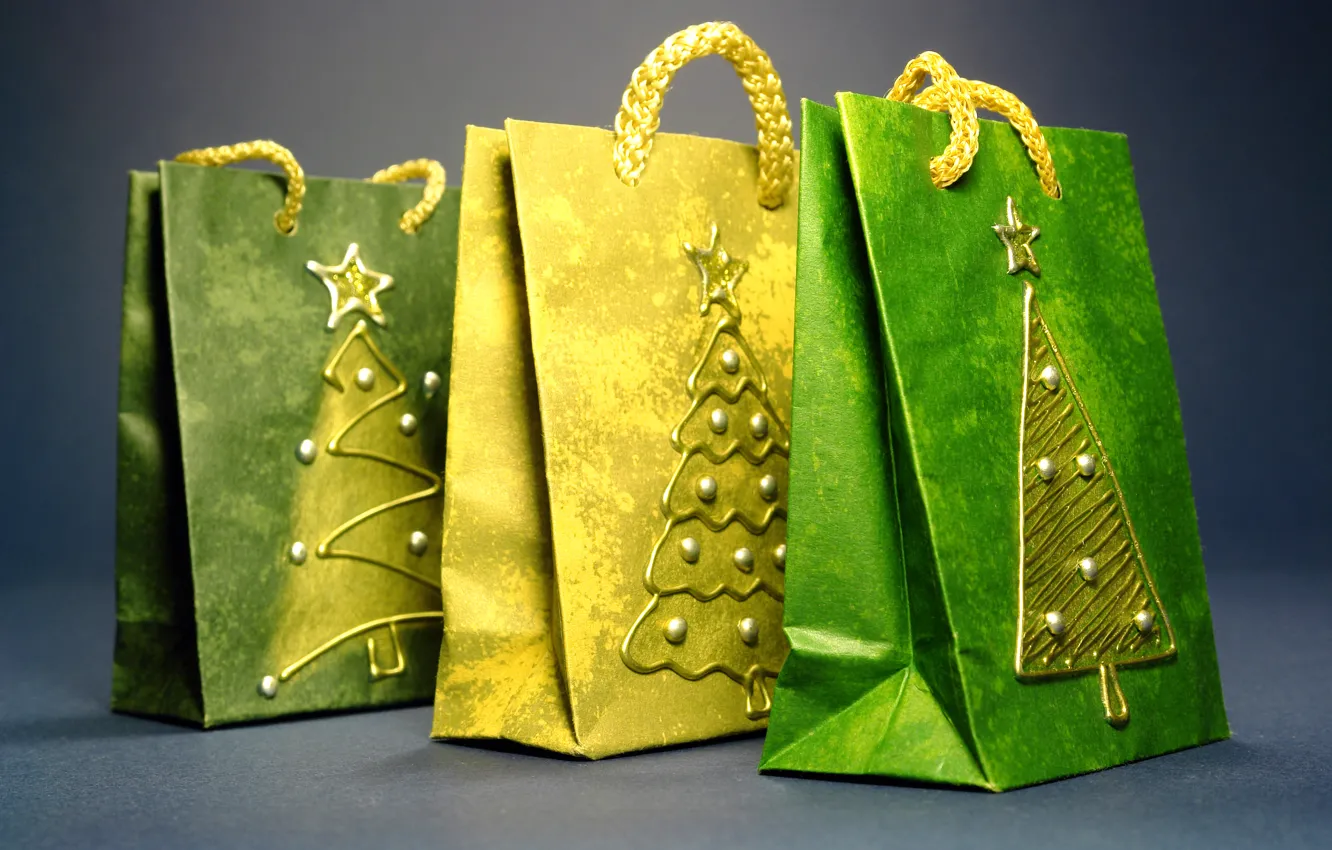 Photo wallpaper yellow, green, holiday, new year, package, handbag, gold plated, herringbone