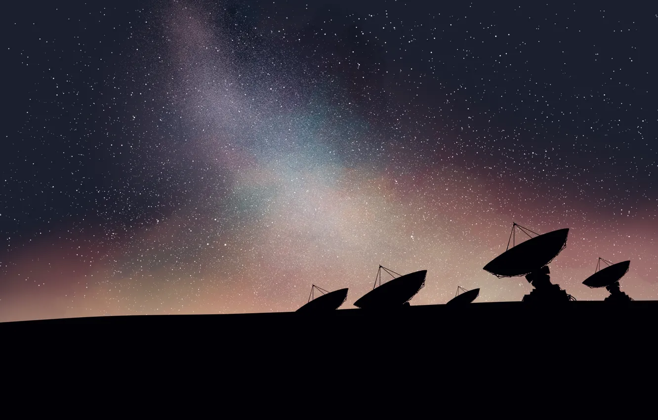 Photo wallpaper night, the milky way, radio telescope