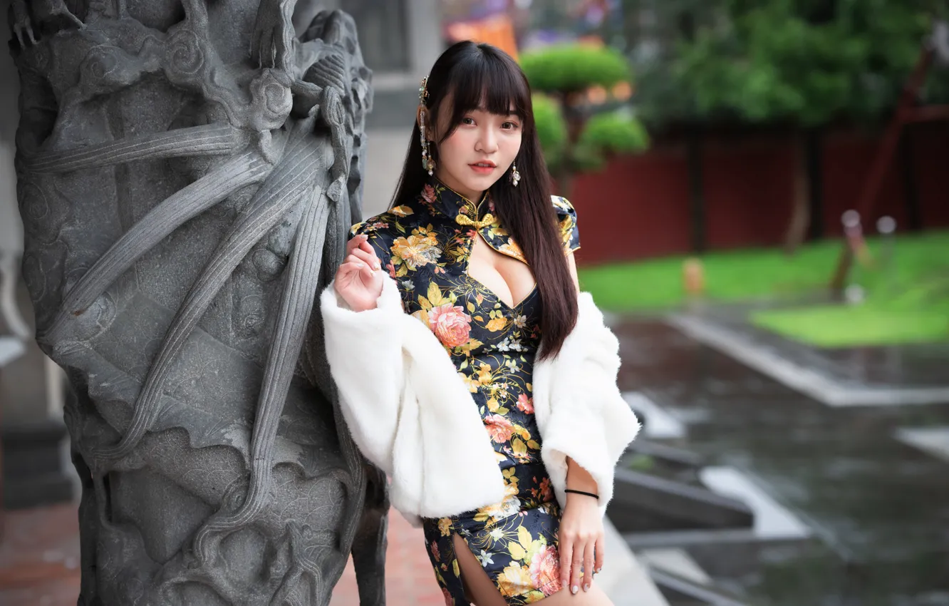 Photo wallpaper look, pose, dress, neckline, Asian