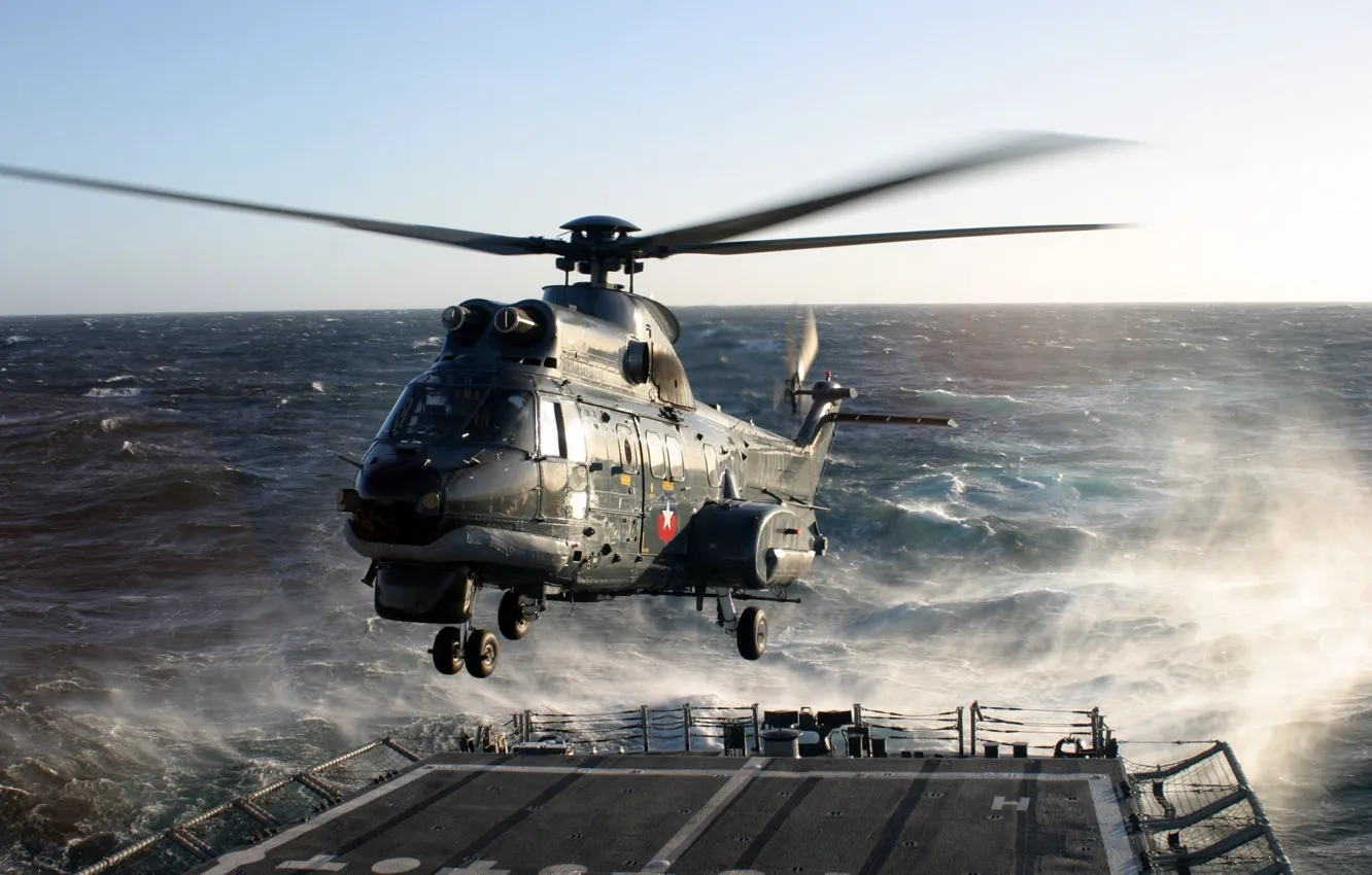 Photo wallpaper star, fighter, sea, helicopter, Super Puma, European Air Force, Eurocopter CH-32