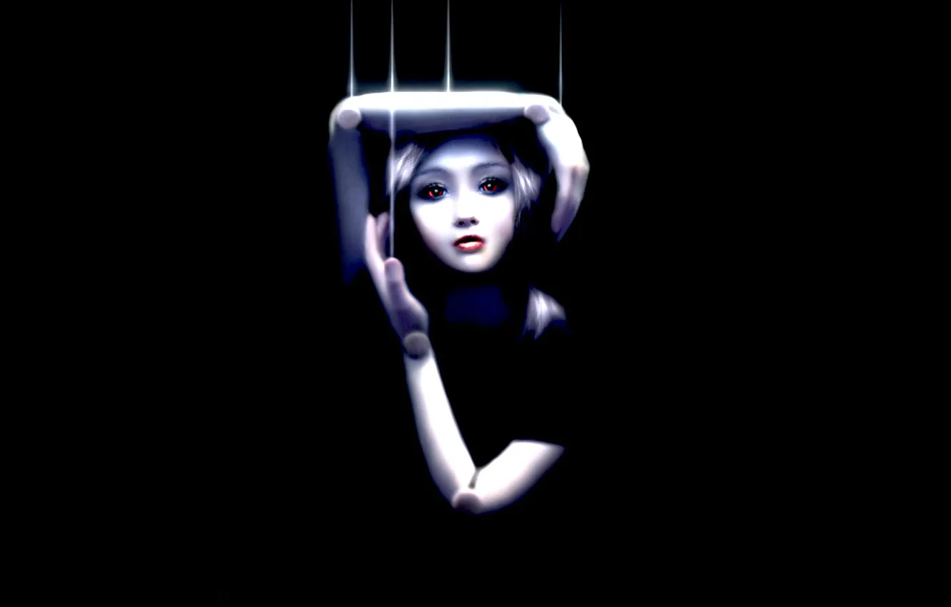Photo wallpaper void, Doll, red eyes, puppet, black magic