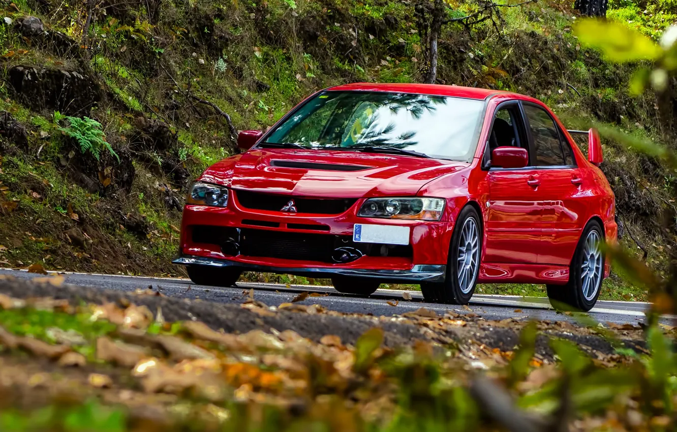 Photo wallpaper Red, Road, Lancer Evolution IX