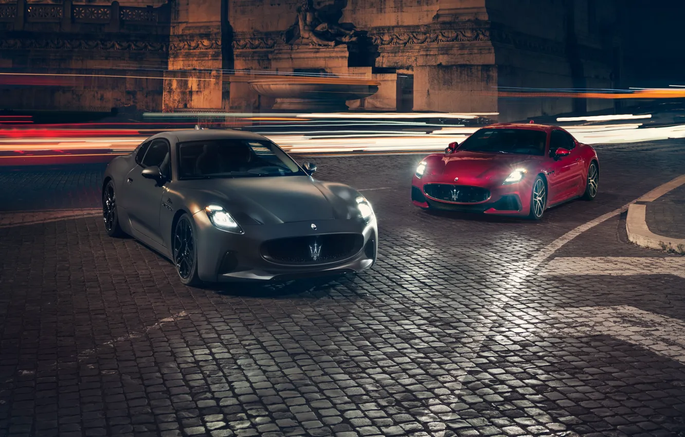 Photo wallpaper Maserati, red, GranTurismo, grey, Maserati GranTurismo, sports car