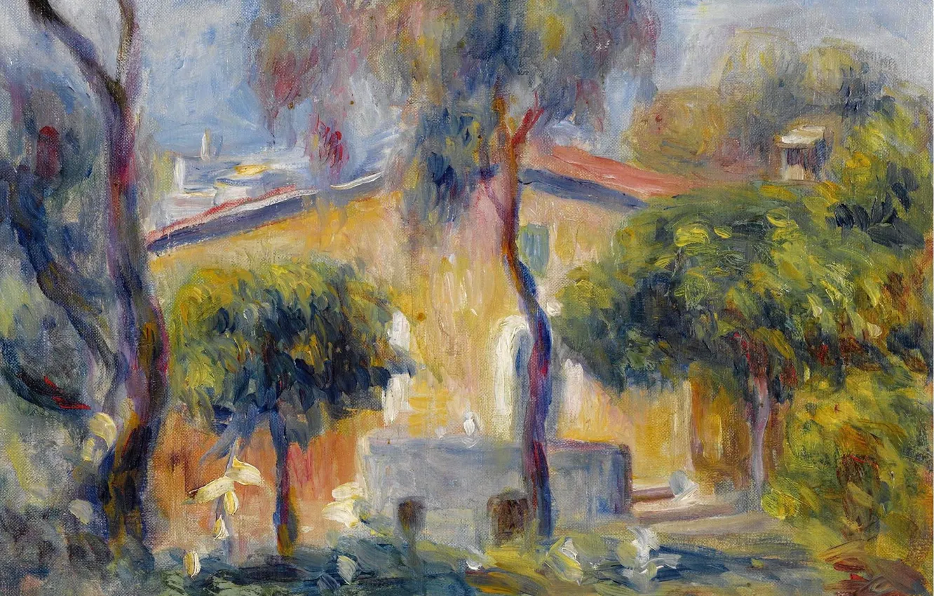 Photo wallpaper picture, 1908, The house in Cagnes-Sur-Mer, Pierre Auguste Renoir, Pierre Auguste Renoir, landscape