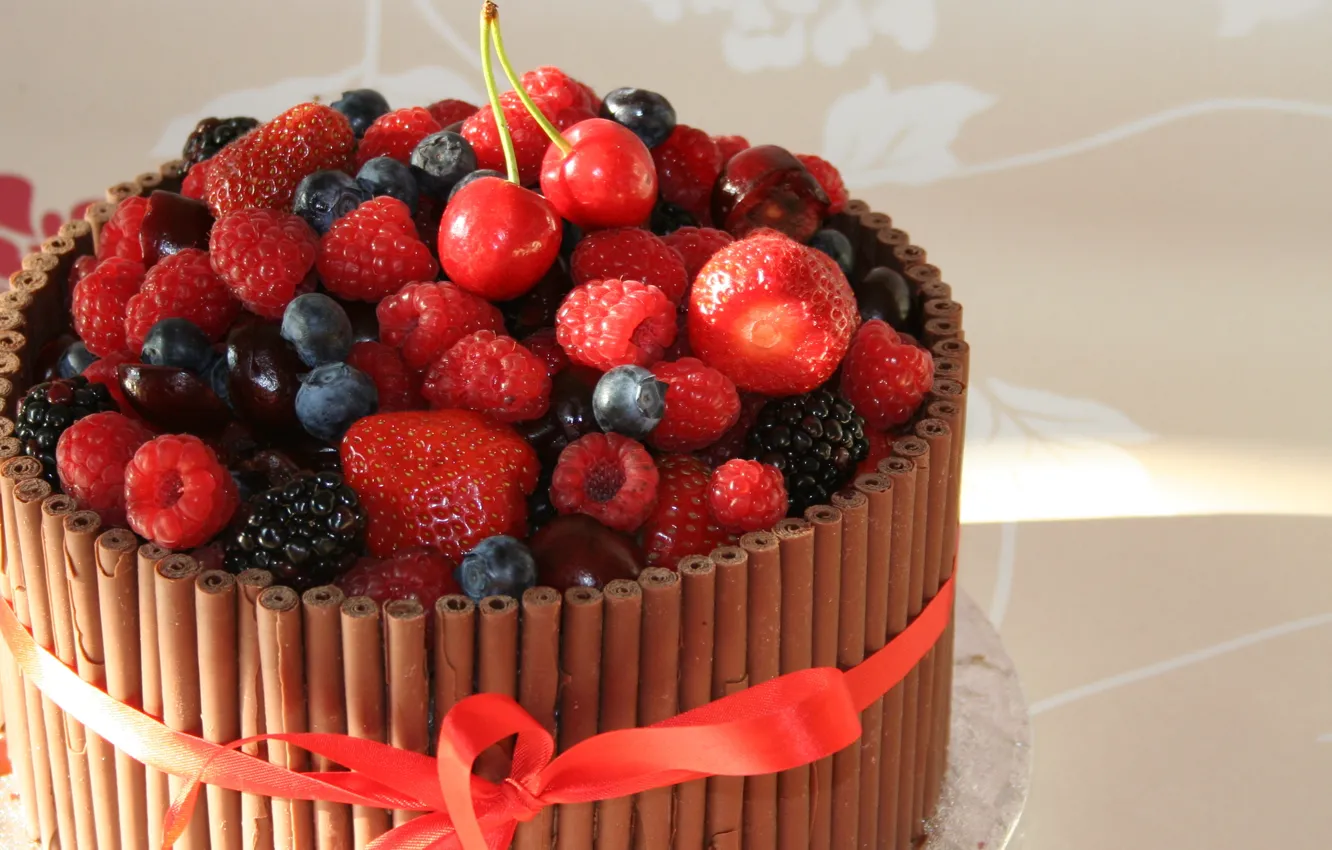 Photo wallpaper chocolate, cake, fruit