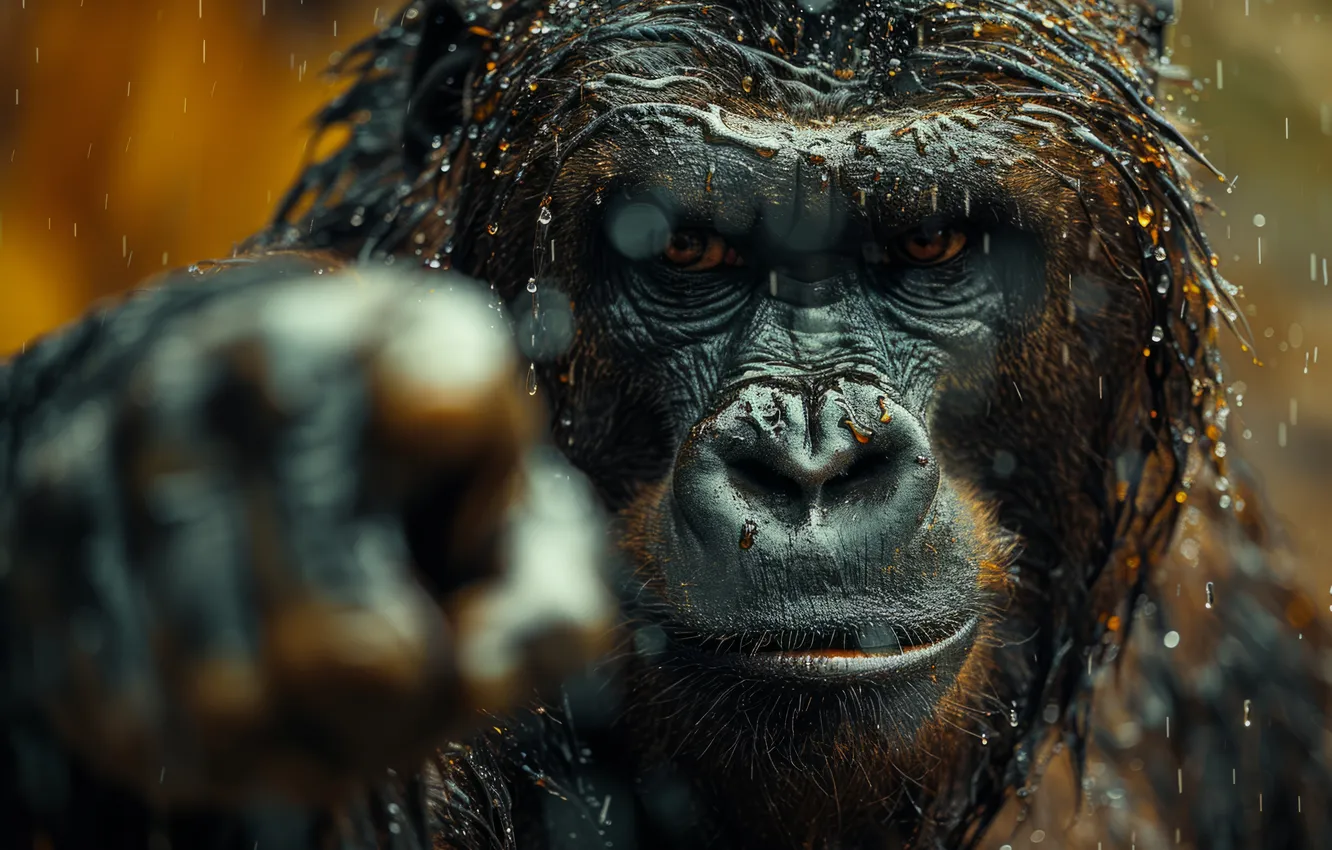 Photo wallpaper eyes, look, face, being, hands, fingers, Yeti, closeup