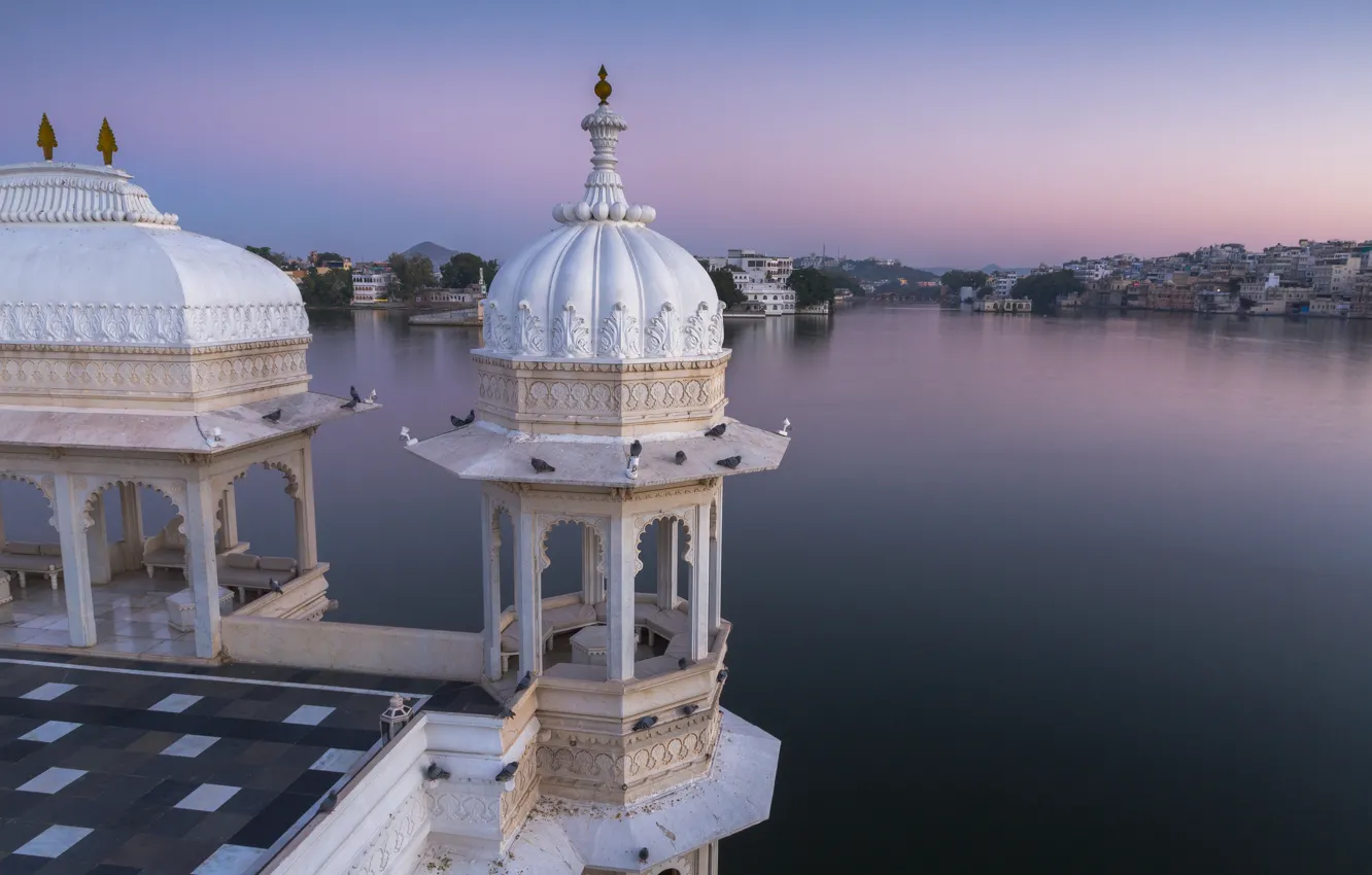 Photo wallpaper lake, India, panorama, Palace, India, Rajasthan, Udaipur, Rajasthan