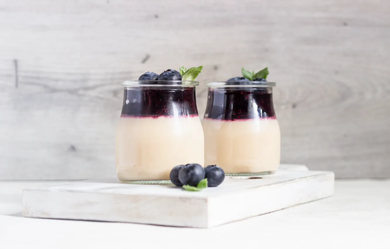 Photo wallpaper berries, jars, yogurt