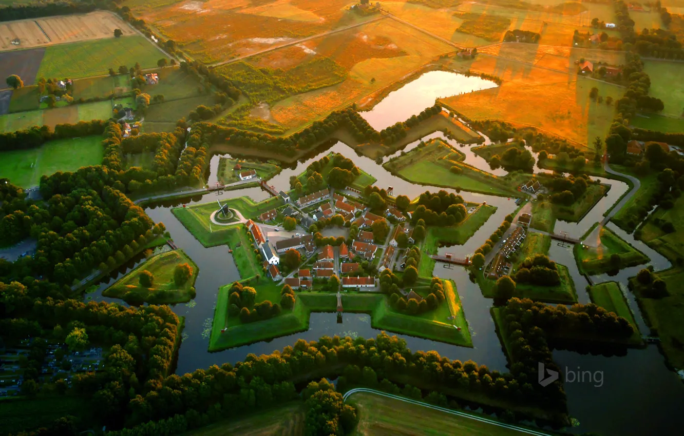 Photo wallpaper water, star, home, Fort, Museum, Netherlands, ditch, strengthening