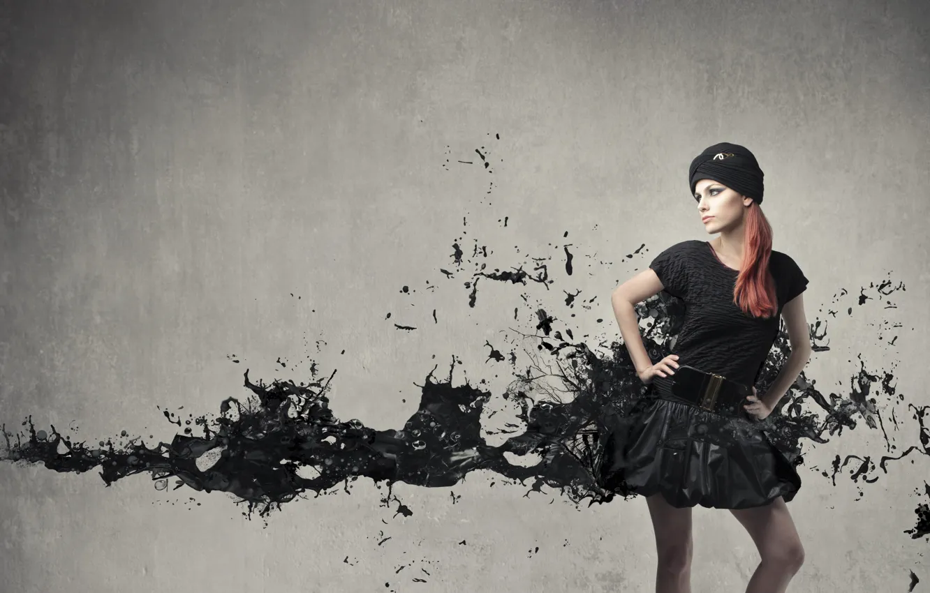 Photo wallpaper turban, spray paint, Black Mini Dress