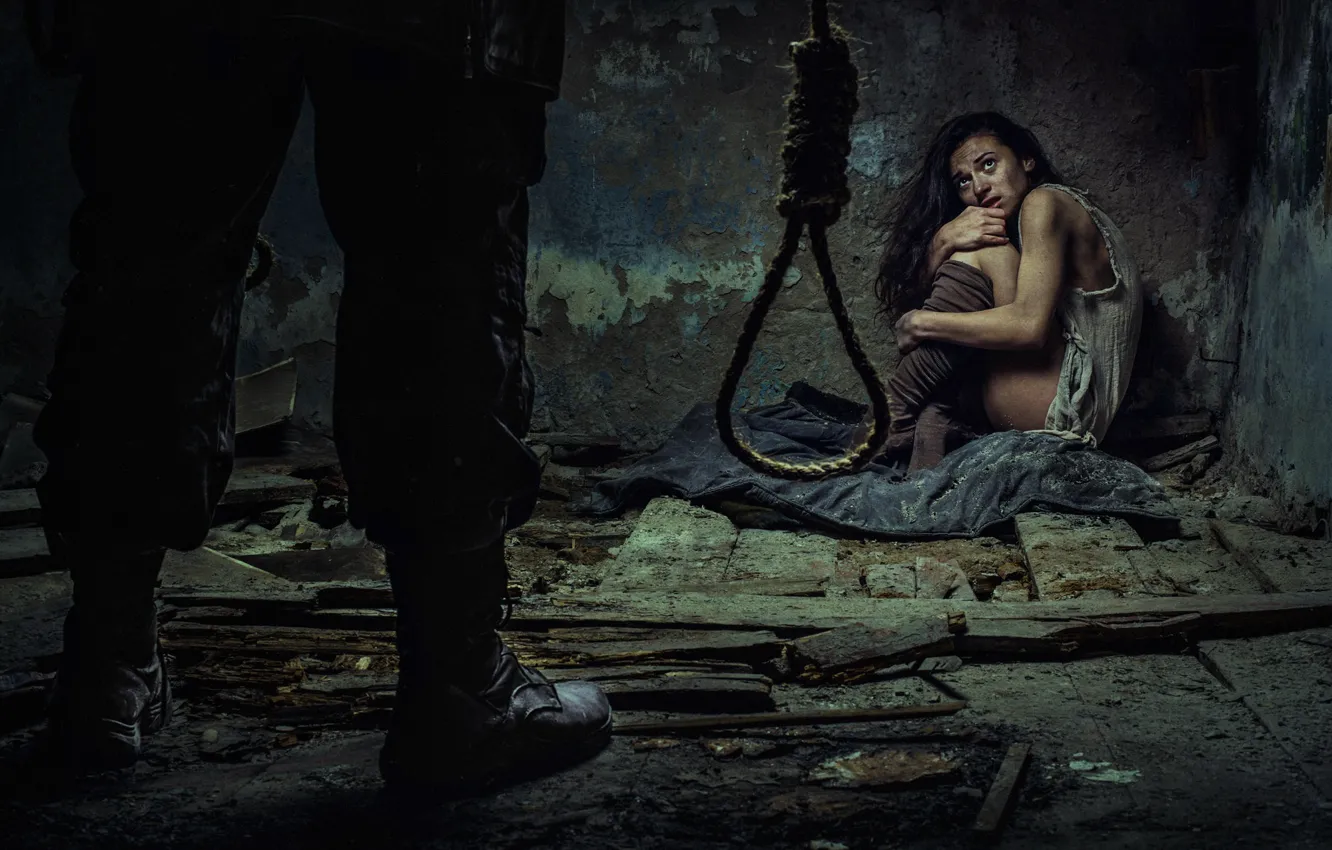 Photo wallpaper look, girl, fear