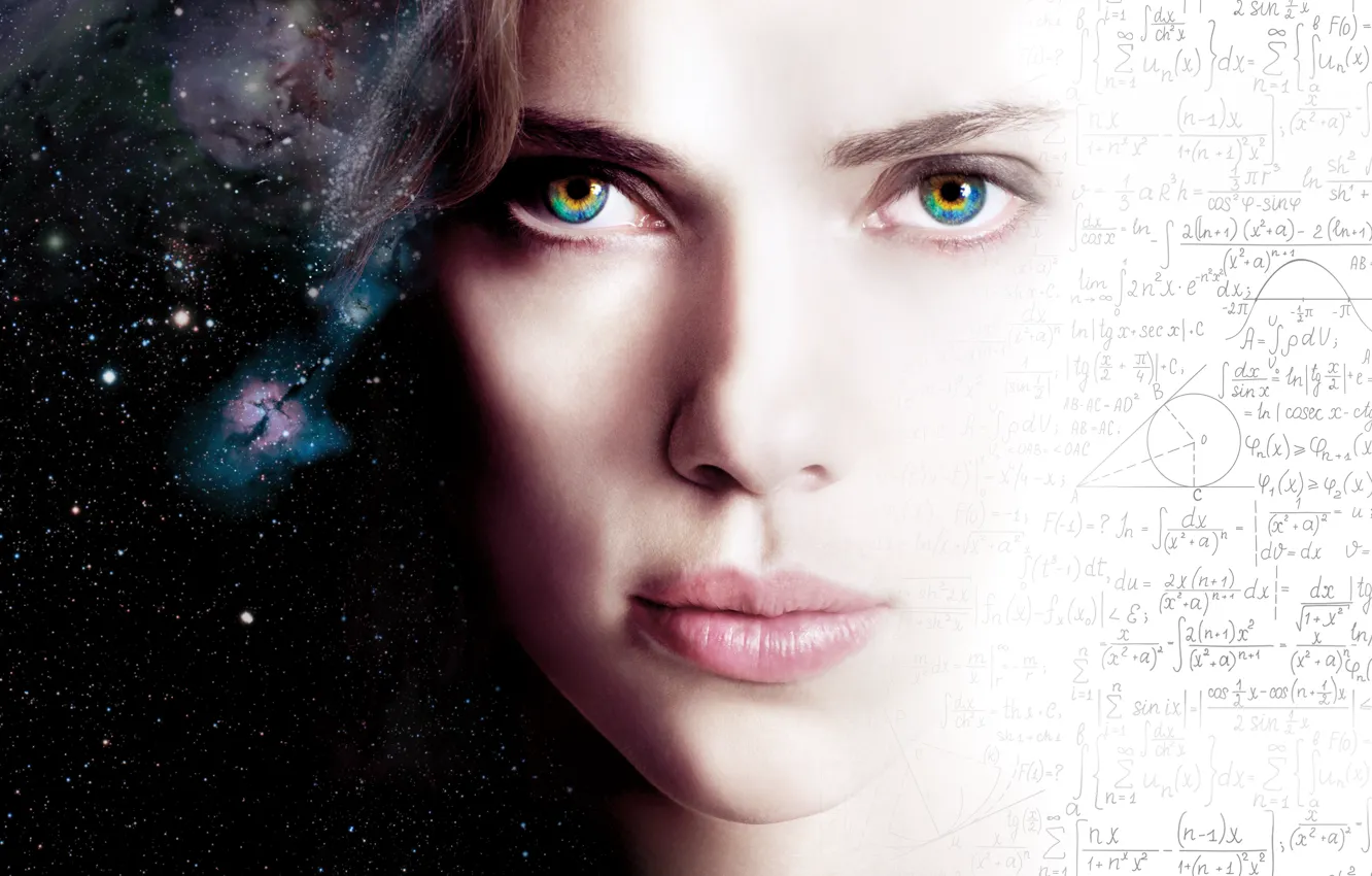 Photo wallpaper Scarlett Johansson, space, wallpaper, girl, Action, fantasy, eyes, beautiful