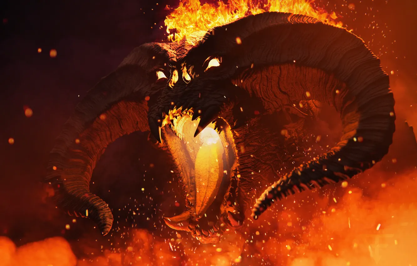 Photo wallpaper Fire, Monster, The Lord Of The Rings, Flame, The demon, Fantasy, Balrog, Monster