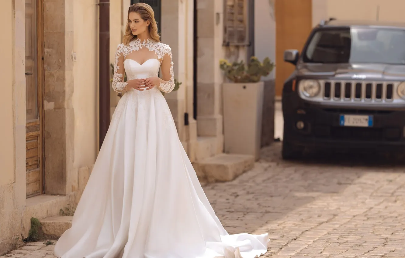 Photo wallpaper girl, dress, beautiful, model, wedding, cute, long-haired, clothes