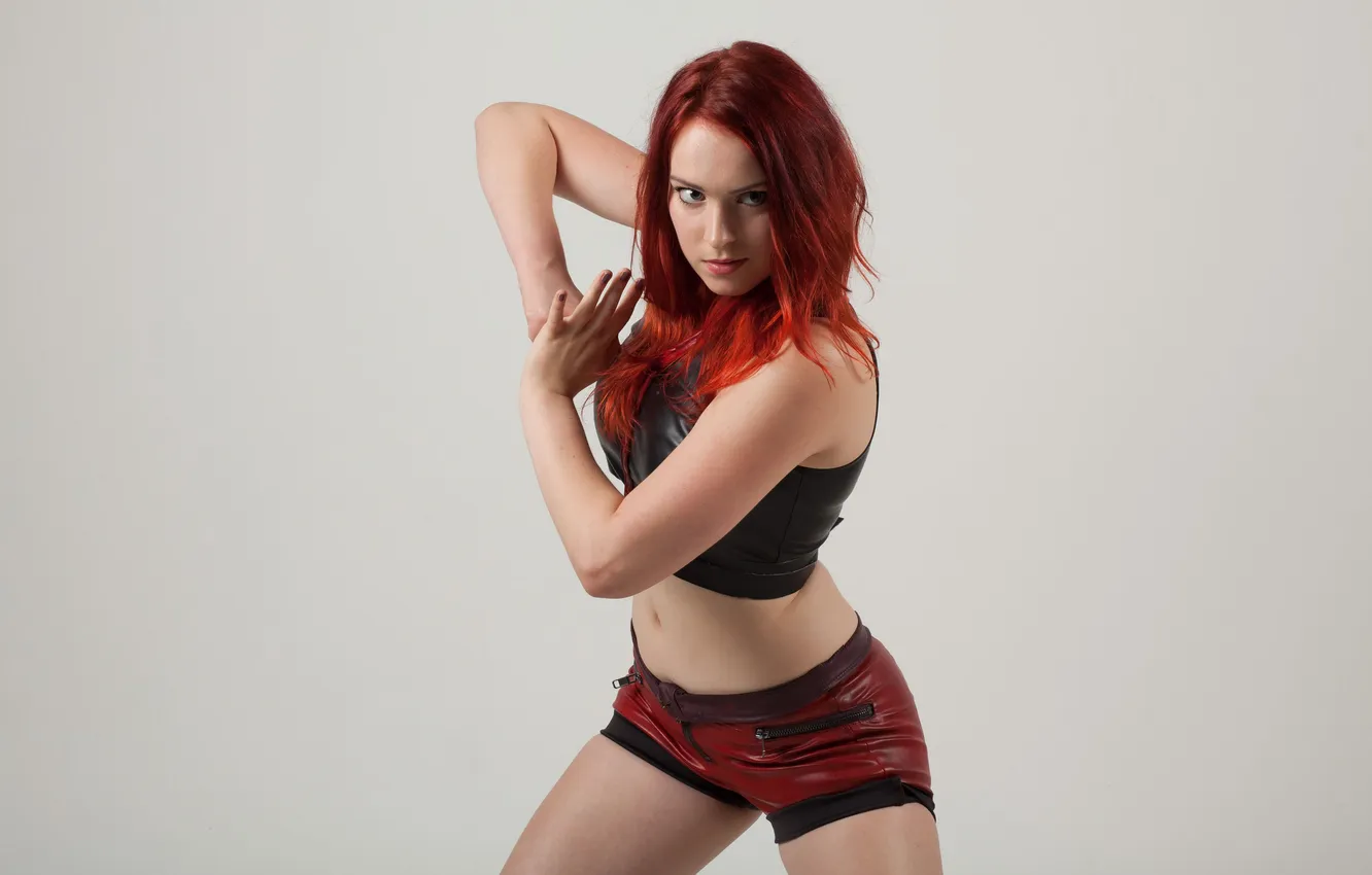 Photo wallpaper girl, shorts, beautiful, model, redhead, cute