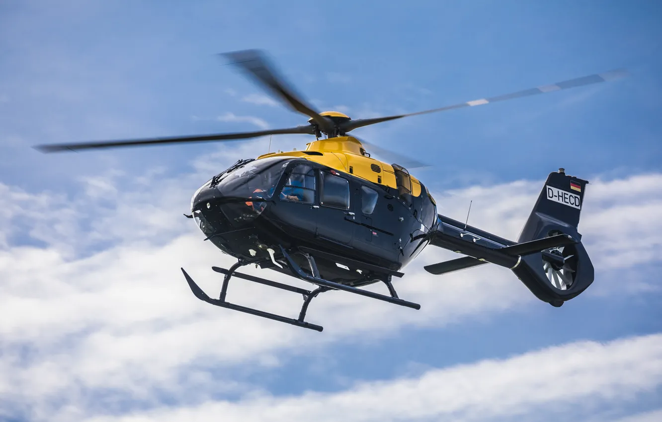 Photo wallpaper the sky, clouds, flight, helicopter, sky, flight, clouds, helicopter