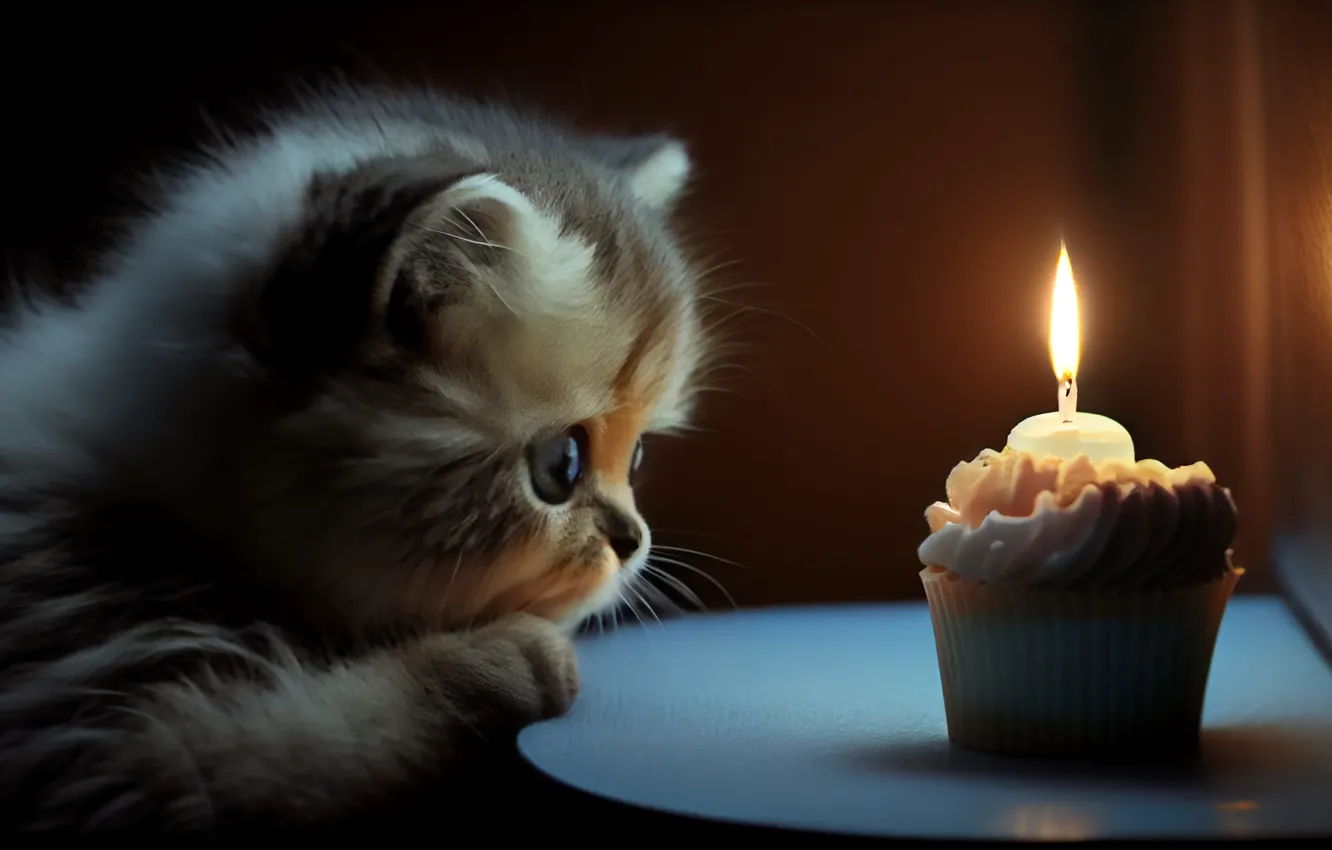 Photo wallpaper cat, cat, look, lights, pose, interest, flame, birthday