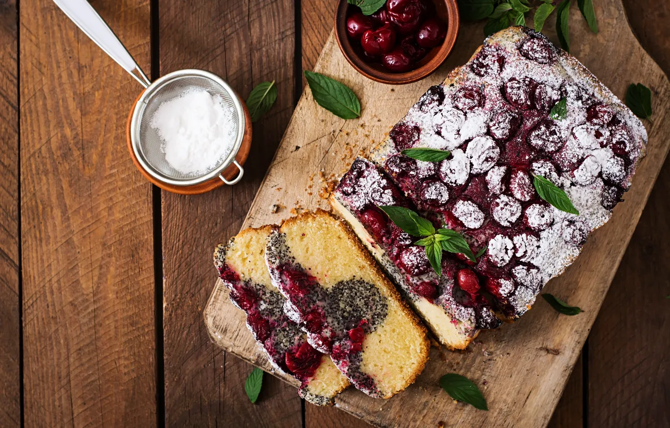 Photo wallpaper berries, the sweetness, cakes, powdered sugar, Pie