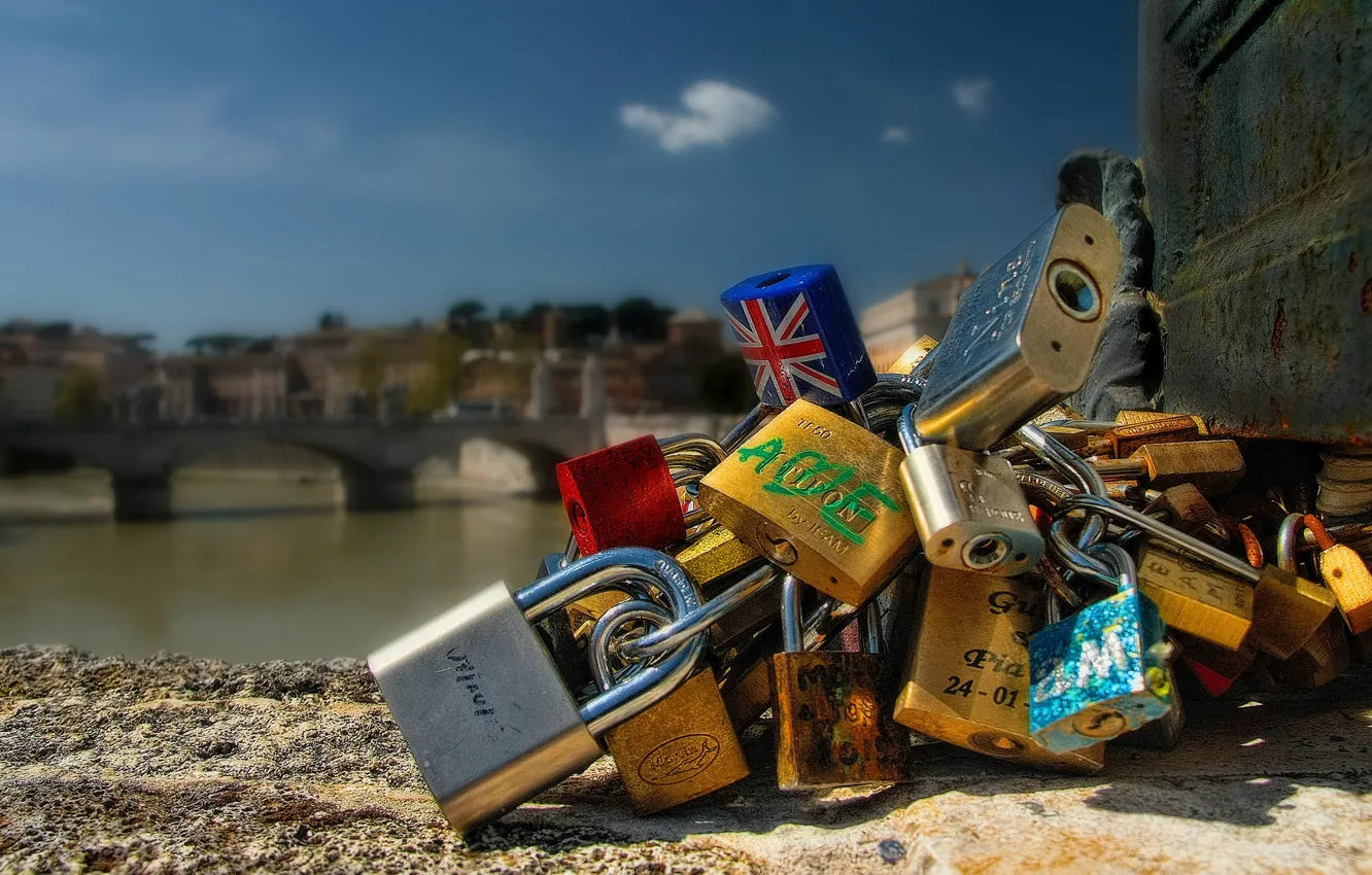 Photo wallpaper bridge, Rome, Italy, Italy, locks, Rome, locks, Ponte Sant'angelo
