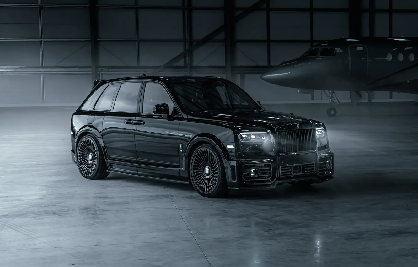 Photo wallpaper Rolls Royce, black, airplane, Cullinan, Urban Automotive, Rolls Royce Cullinan