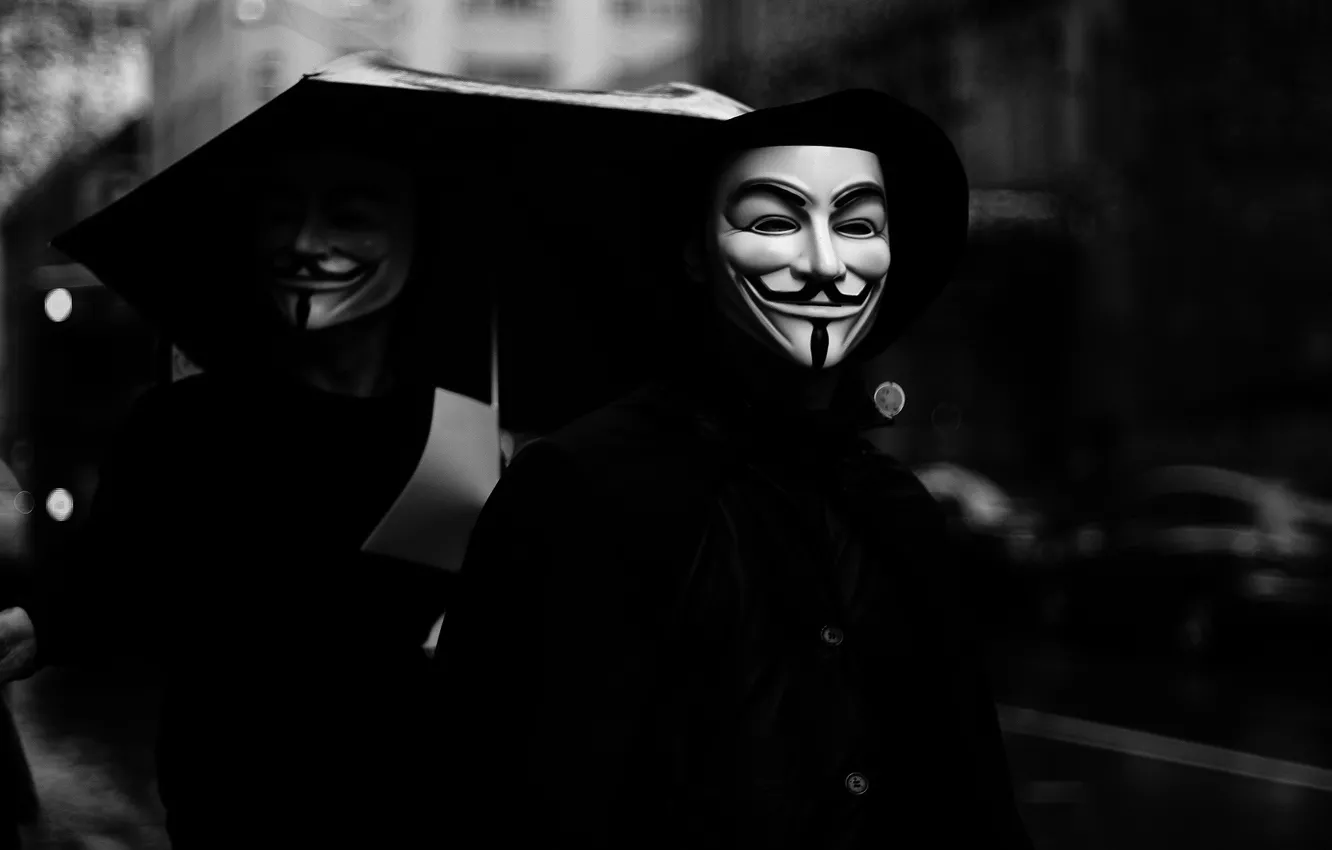 Photo wallpaper mask, smiles, anonymous, anonymous