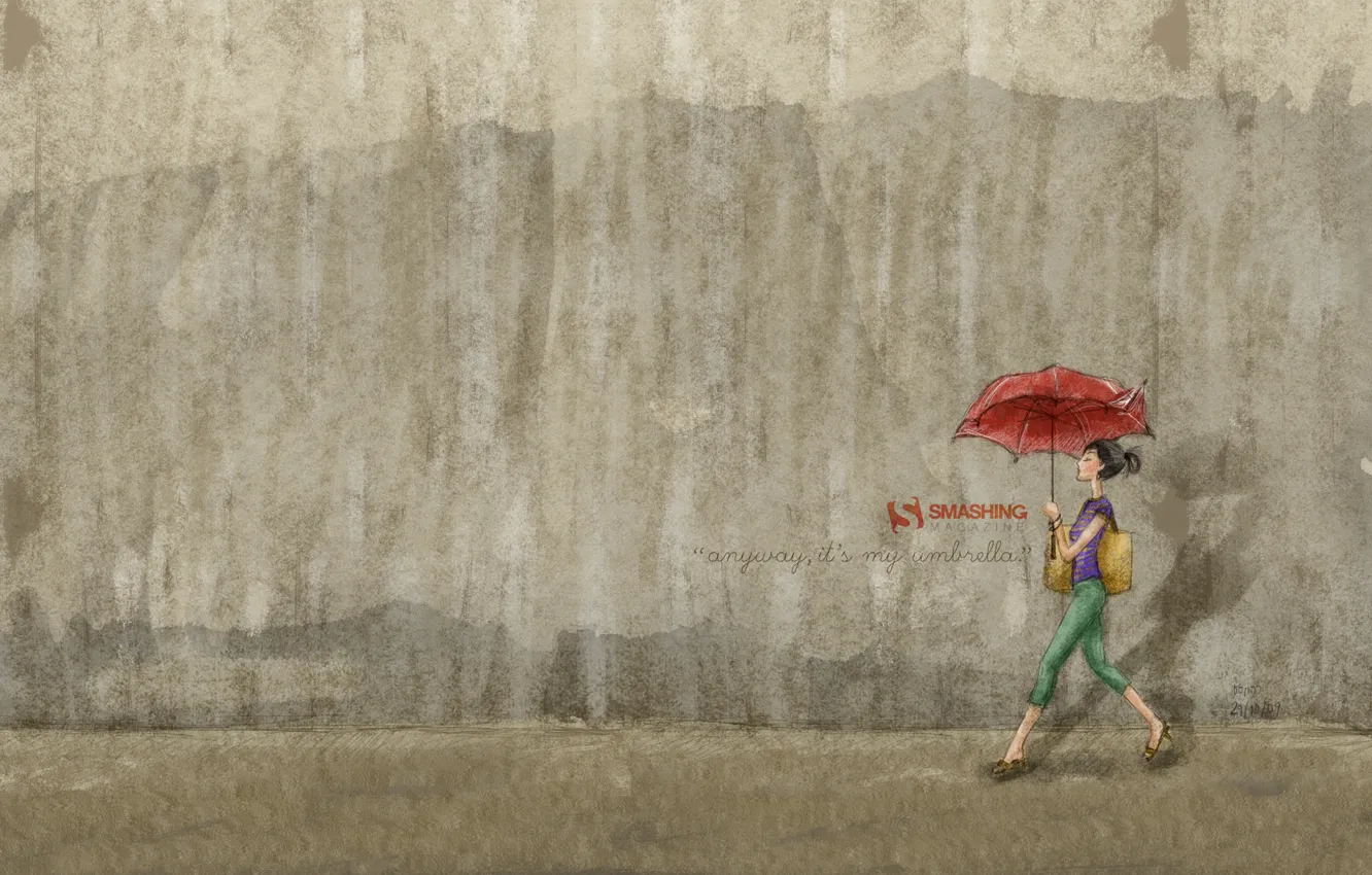 Photo wallpaper girl, wall, umbrella
