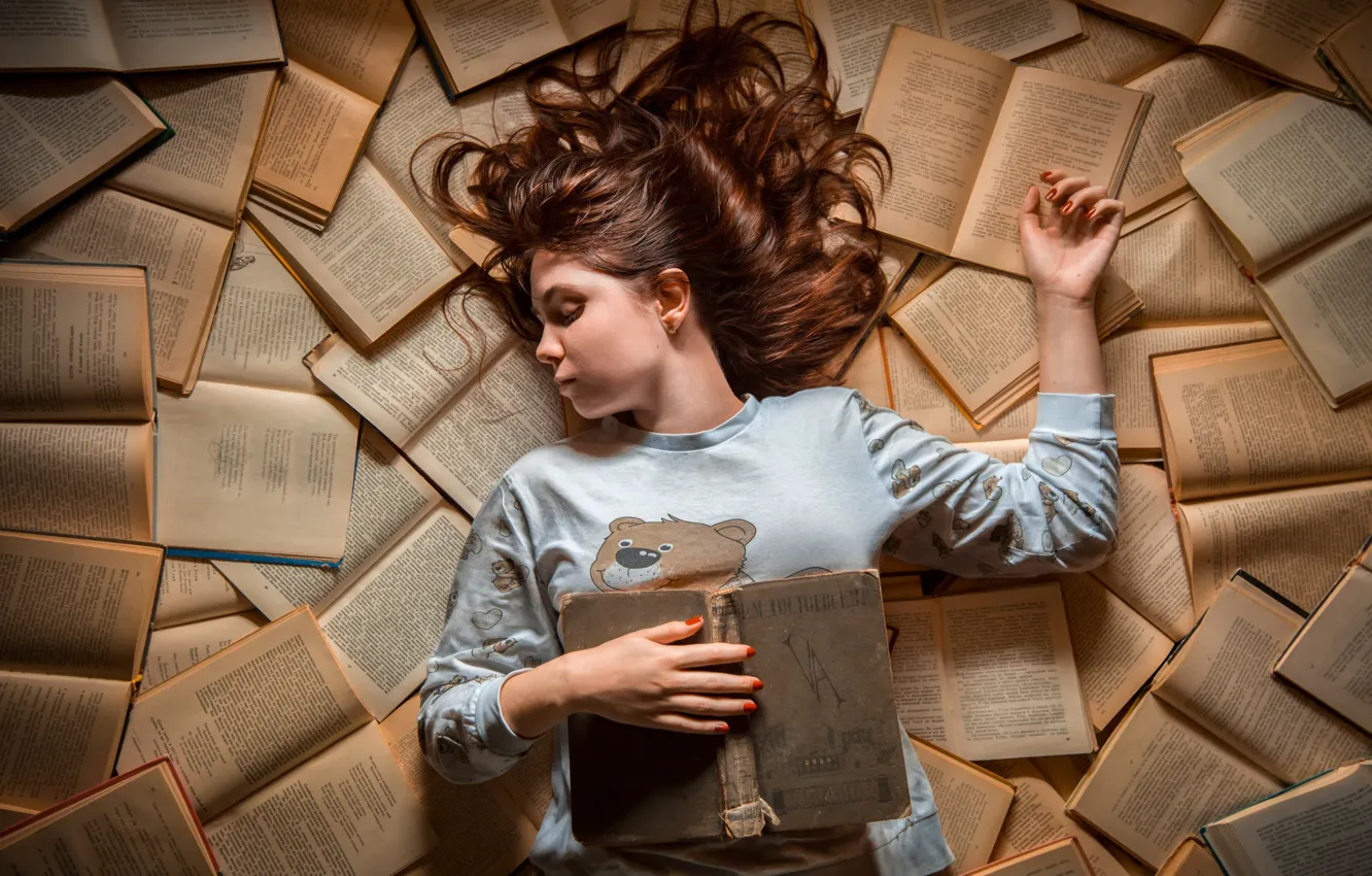 Photo wallpaper books, sleep, girl, Dreams