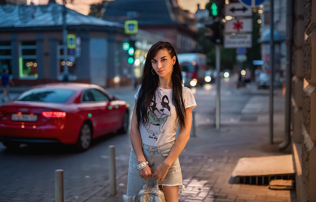 Photo wallpaper city, pretty, brunette, look, A Diakov George