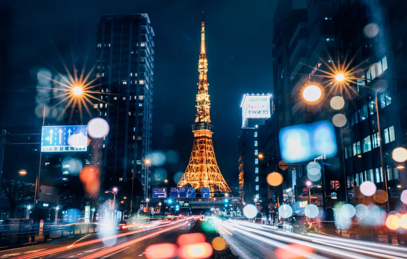 Photo wallpaper night, the city, lights, Park, building, tower