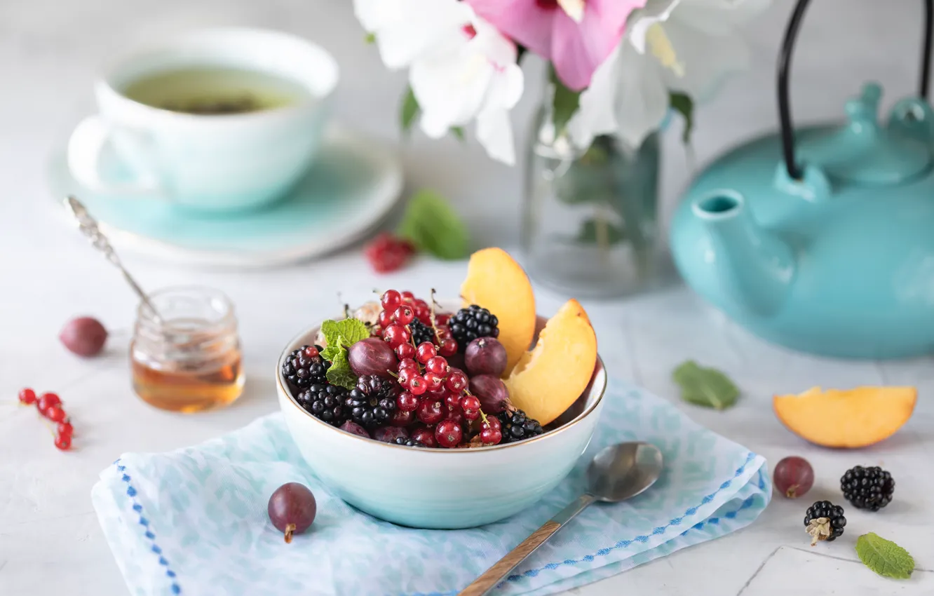 Photo wallpaper berries, Breakfast, fruit, granola, Karina Klachuk