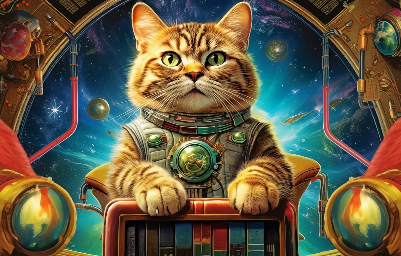 Photo wallpaper cat, cat, digital art, AI art, The Art of Artificial Intelligence, neural network