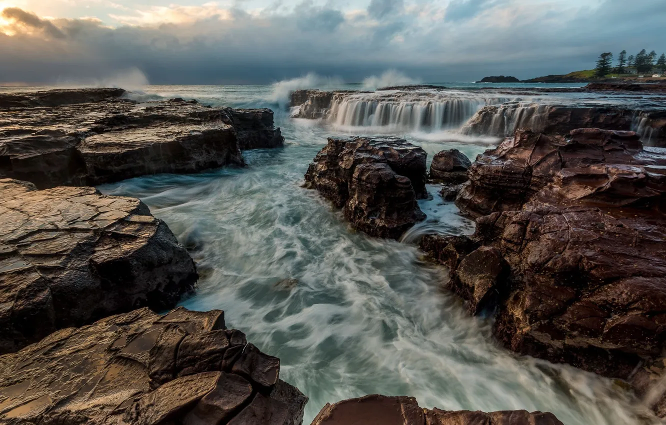 Photo wallpaper sea, landscape, waterfall, fall