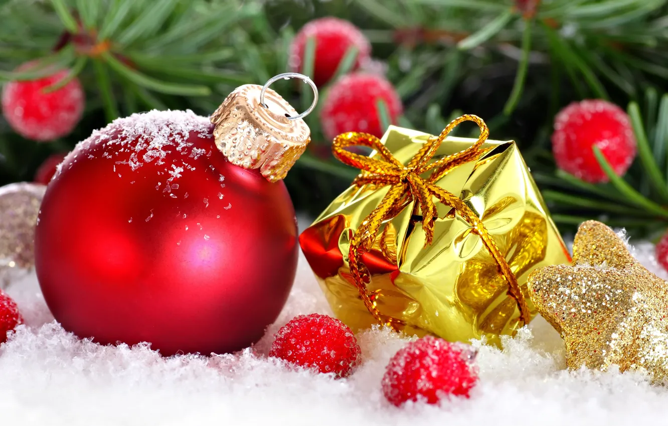 Photo wallpaper winter, balls, decoration, holiday, gift