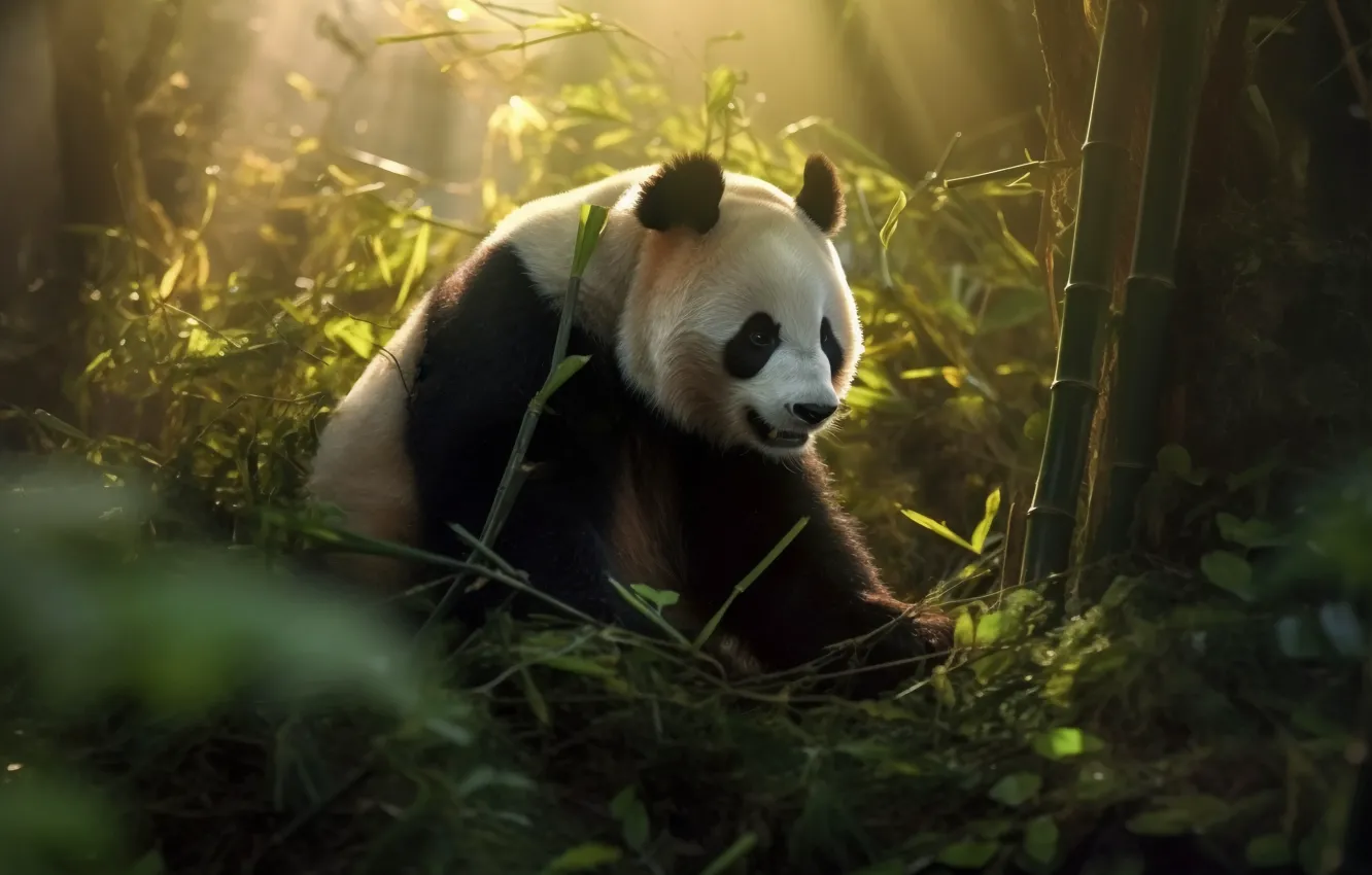 Photo wallpaper forest, look, face, leaves, light, branches, nature, pose