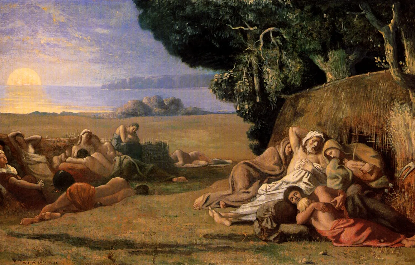 Photo wallpaper dawn, people, sleep, picture, Puvis de Chavannes