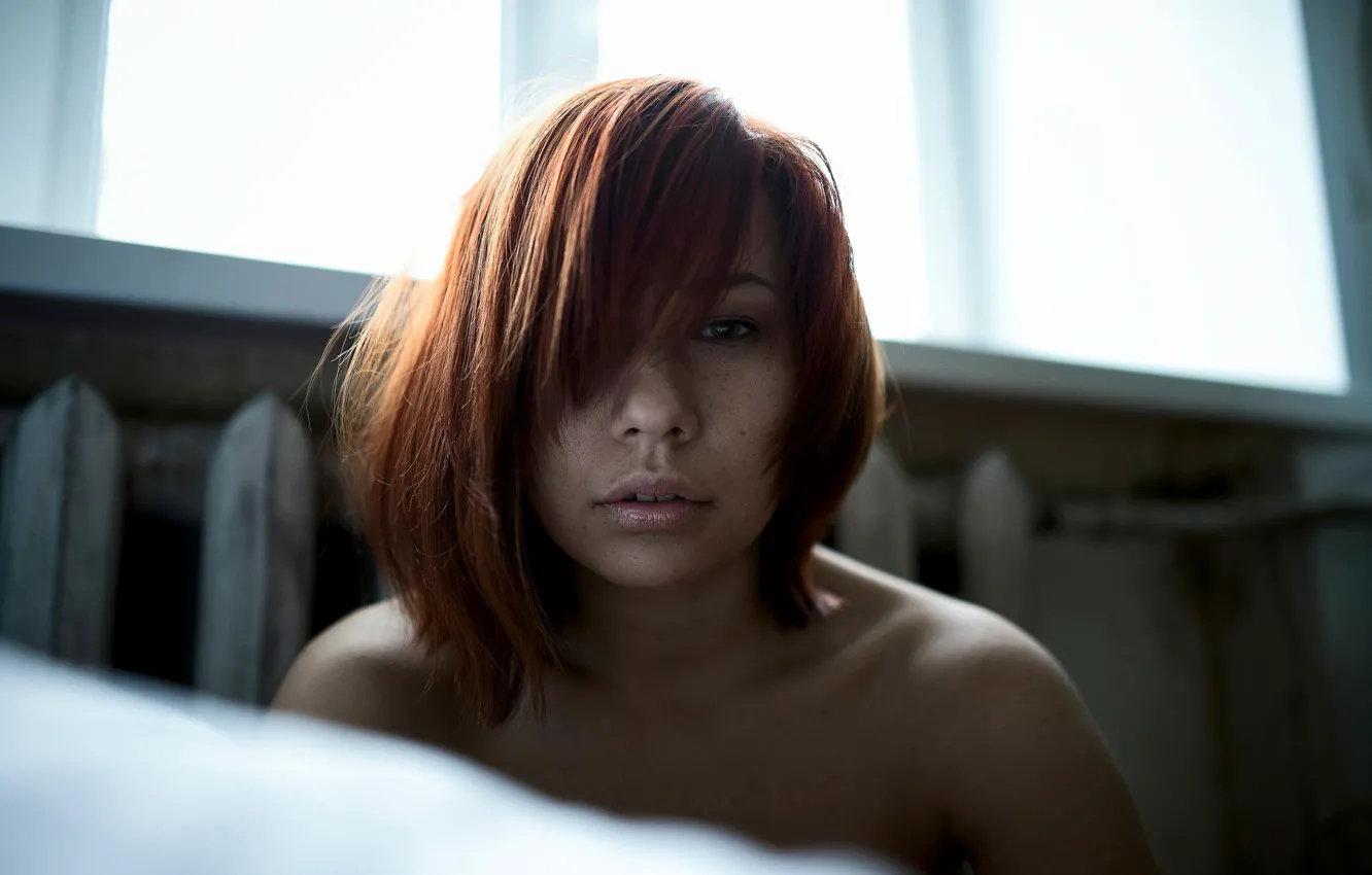 Photo wallpaper portrait, freckles, red-haired beauty