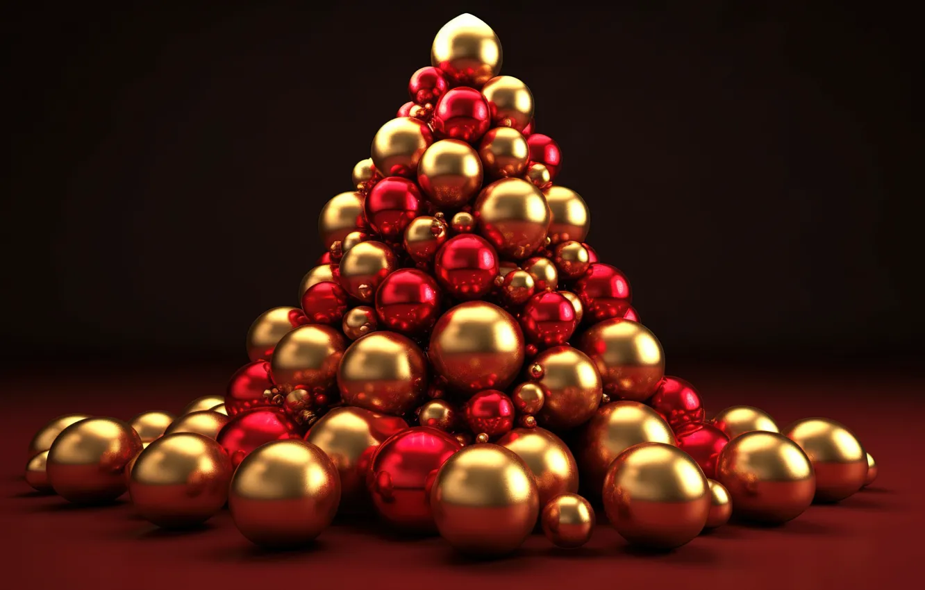 Photo wallpaper balls, tree, new year, Christmas, red, golden, Christmas, balls