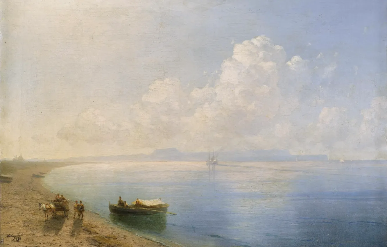 Photo wallpaper landscape, boat, picture, wagon, 1880, Ivan Aivazovsky, Calm Waters