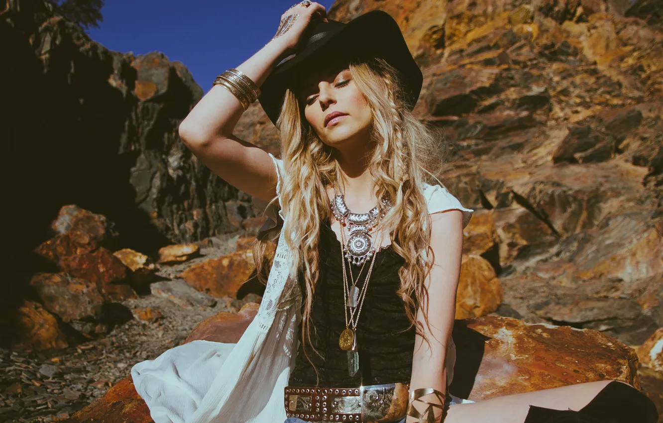 Photo wallpaper long hair, hat, women, blonde, decoration, cowboy