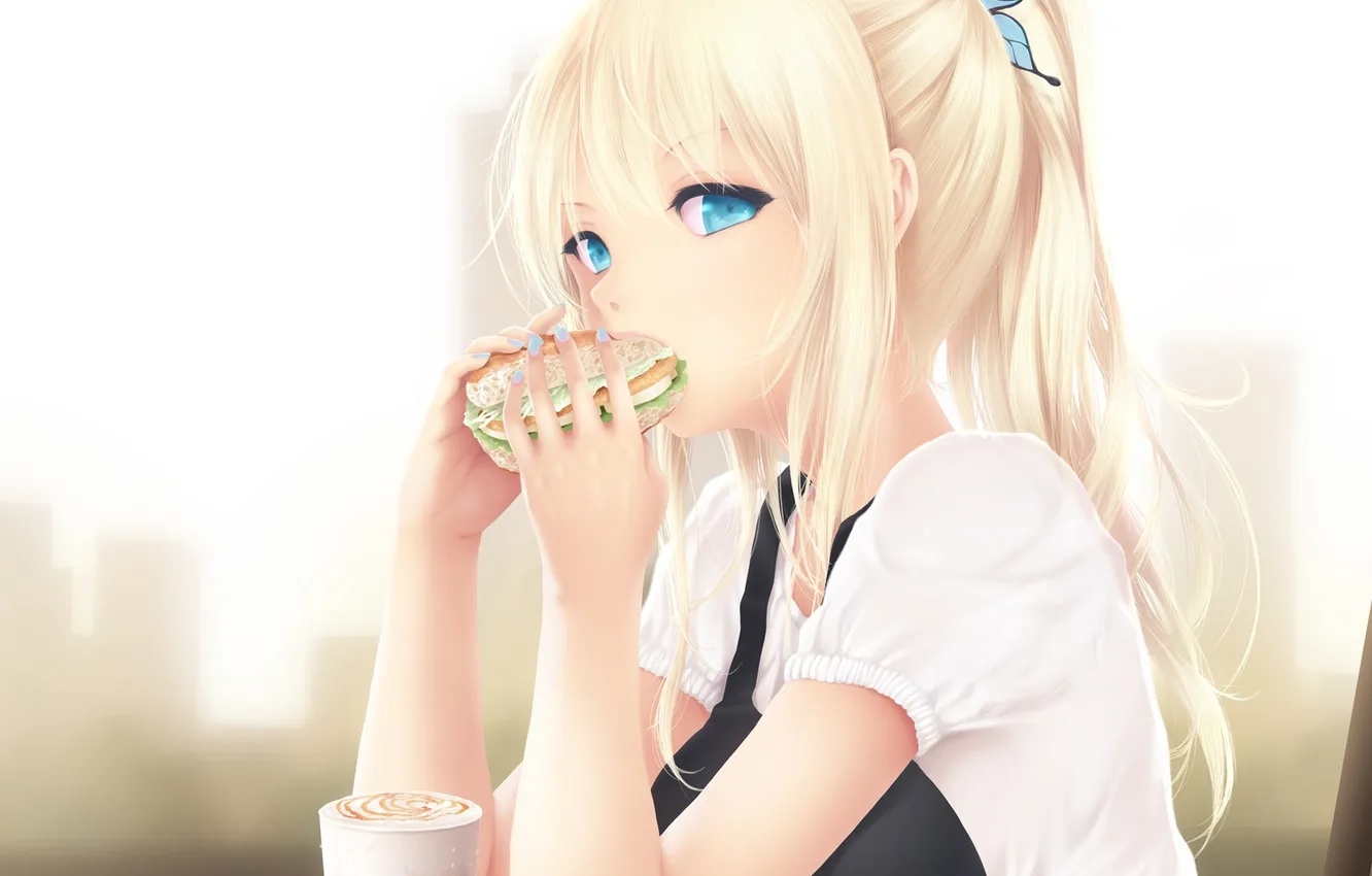 Photo wallpaper look, girl, food, drink, art, boku wa tomodachi ga sukunai, kashiwazaki sena, cait