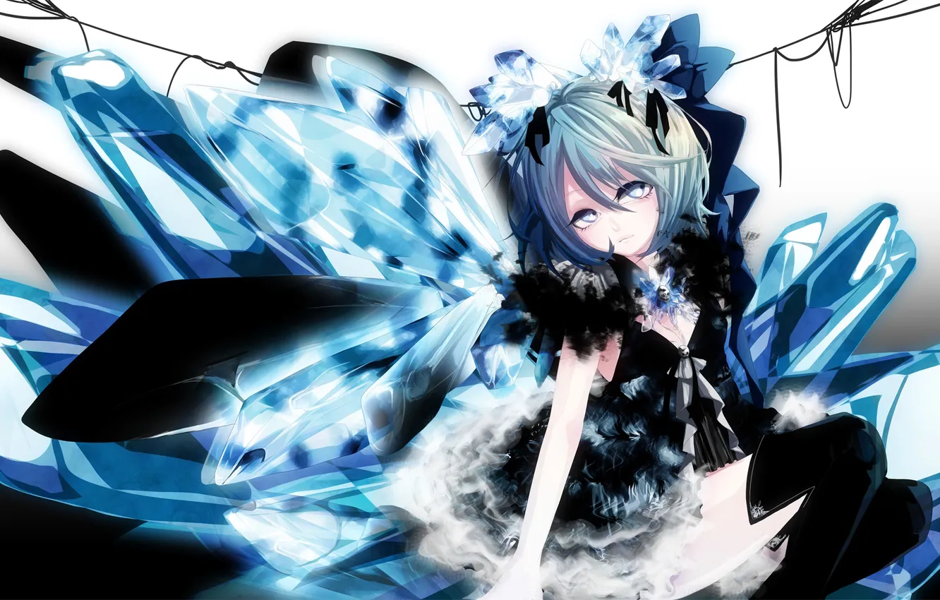 Photo wallpaper girl, skull, wings, art, crystals, touhou, Cirno, memai