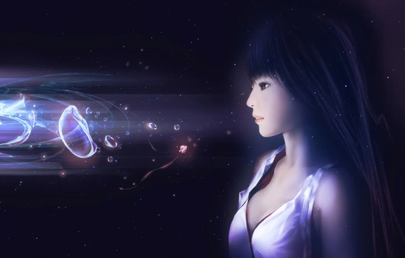 Photo wallpaper girl, light, bubbles, anime, art, profile, oki, koi0koi